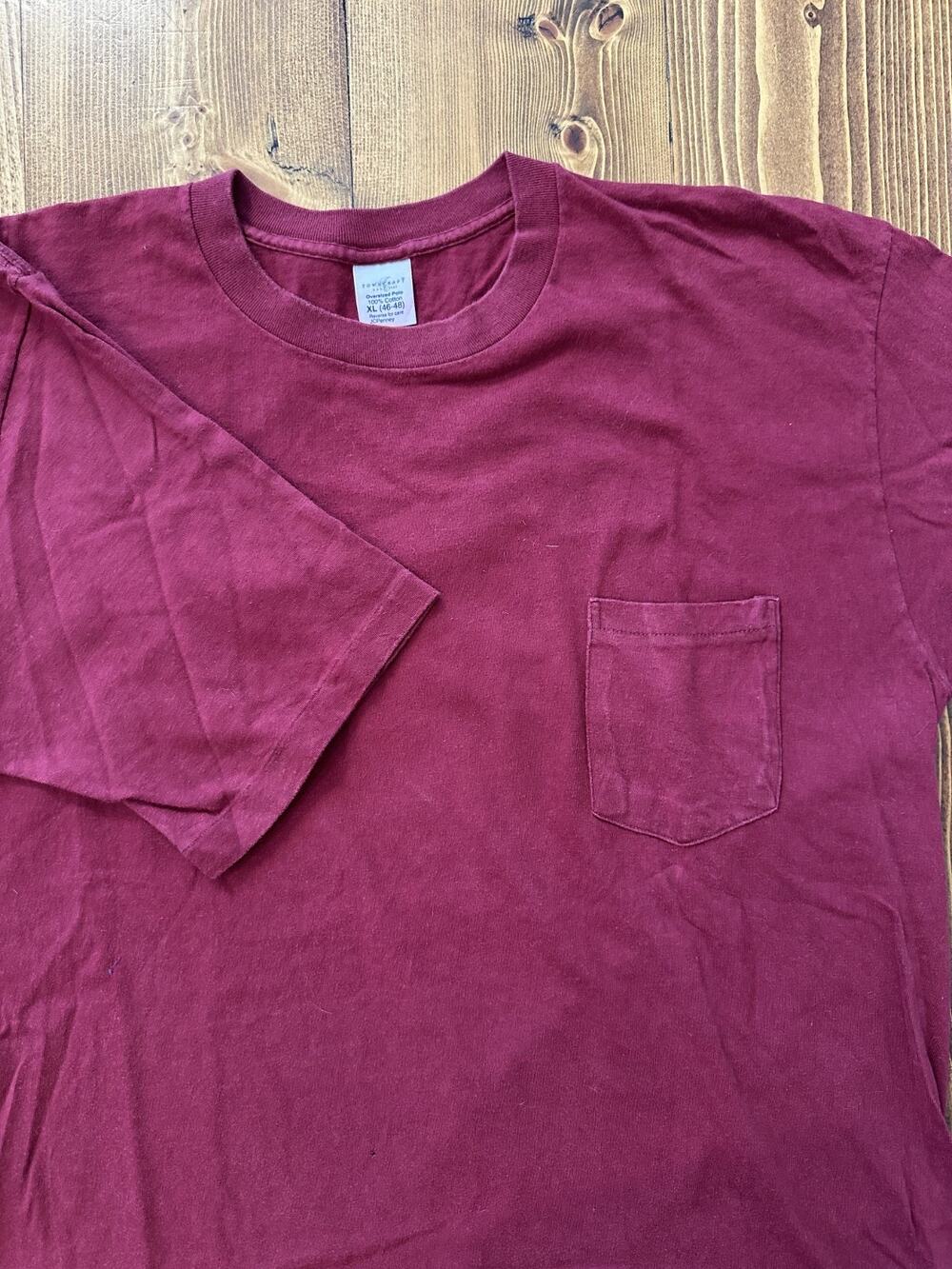 Vintage Blank Towncraft Pocket T-shirt Sz XL Burgundy Single Stitch Made USA 90s